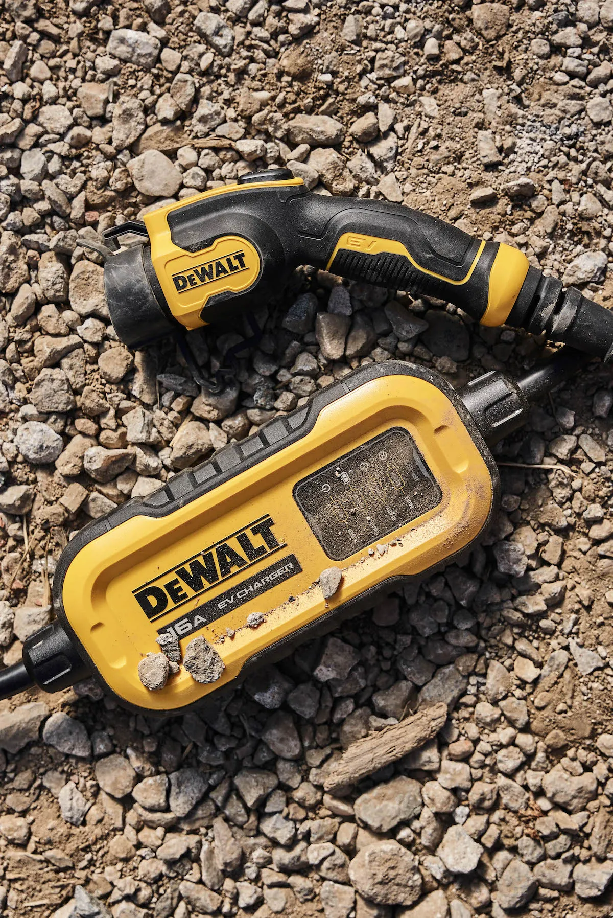 Close up of DEWALT EV Charger in the rain